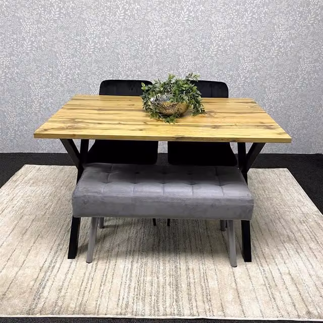 Kosy Koala Modern Dining Set with Rectangular Table, Velvet Chairs and Padded Bench in Multicolour