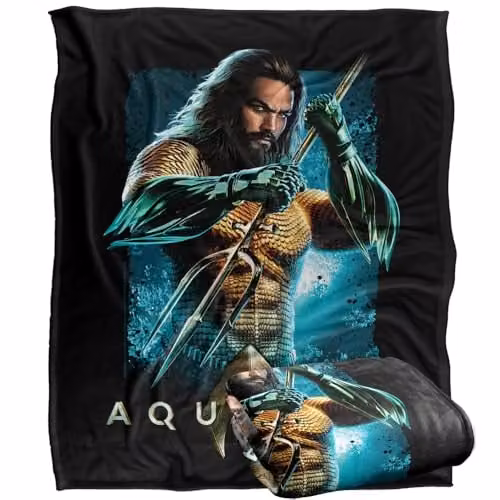 LOGOVISION Aquaman Movie Trident Silky Touch Super Soft Fleece Throw Blanket, Multicolour, W: 127 cm x L: 152.4 cm