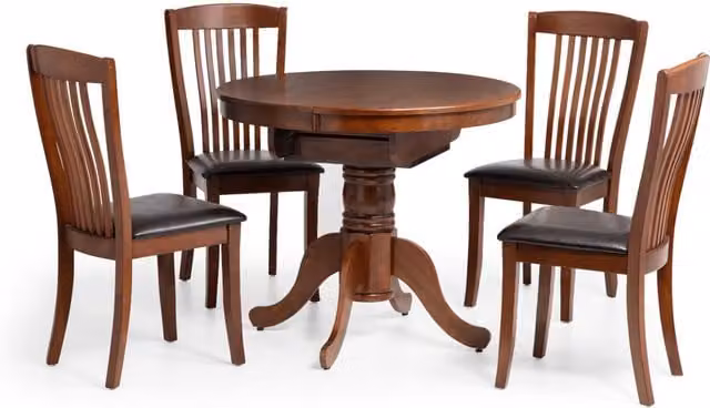 Julian Bowen Canterbury Round Extending Dining Table and Chairs Set in Brown Wood