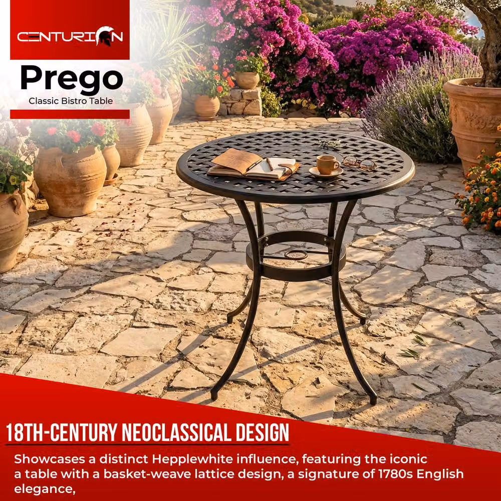 Centurion Supports PREGO Black Cast Aluminium Round Bistro Table for Garden and Patio, Diameter: 70.5 cm – 2
