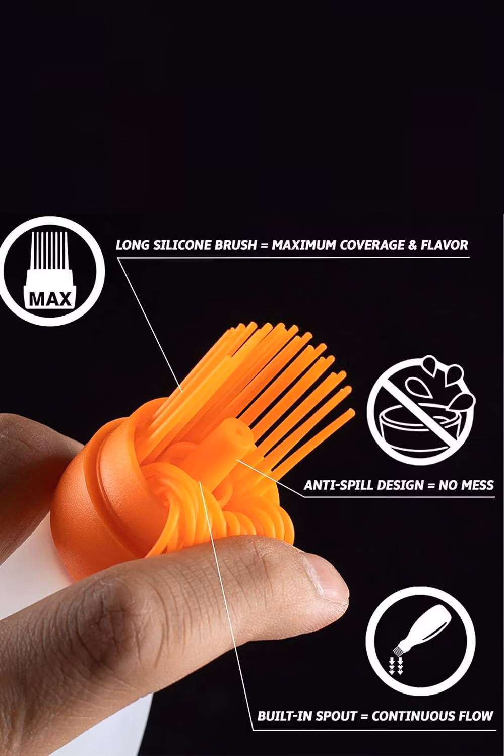 Gourmet Easy Silicone Pastry Basting Brush, Orange – 5