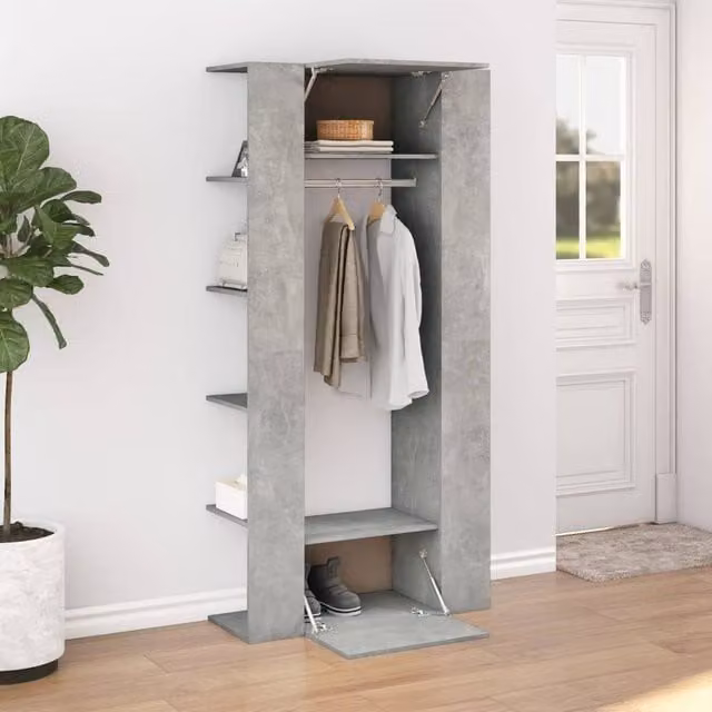Berkfield Home Set of 2 Modern Hallway Cabinets in Concrete Grey and White Glossy Engineered Wood – 1