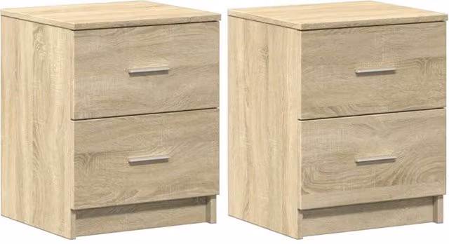 Berkfield Home Set of 2 Bedside Cabinets with 2 Drawers in Sonoma Oak and Light Beige, W/D/H: 40 x 36 x 50 cm