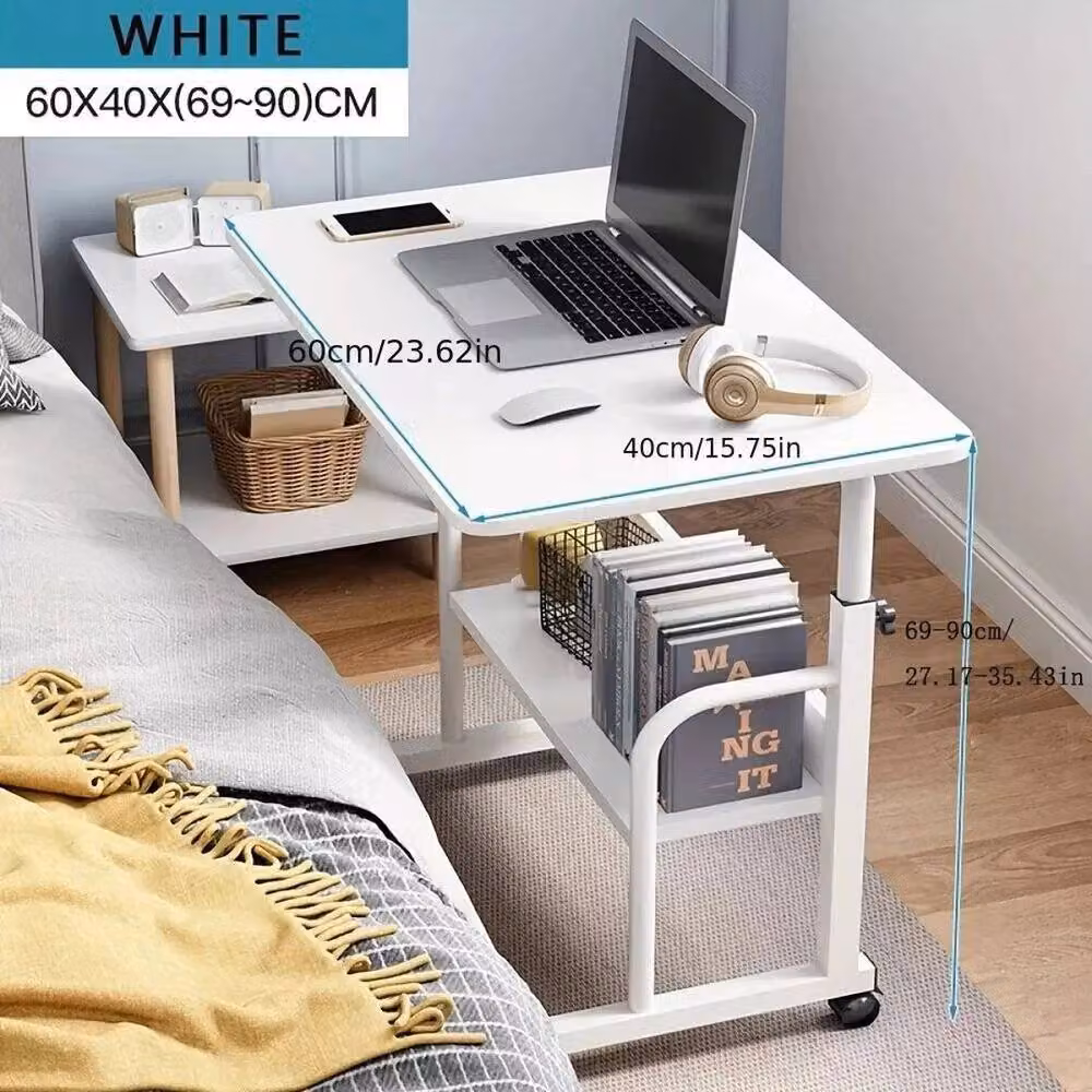 KORVIXA Height-Adjustable Mobile Overbed Laptop Tray Stand and Computer Desk in White – 2