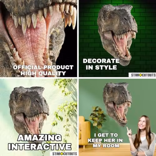 Star Cutouts Tyrannosaurus Rex Jurassic World Rebirth Cardboard Wall Art, Multicolour, Height: 90 cm – 2