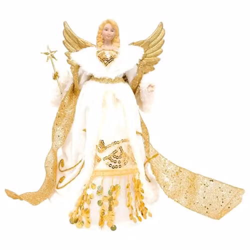 The Christmas Workshop Angel Christmas Tree Topper in Gold and Cream