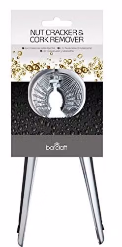 BarCraft 3-in-1 Nutcracker, Bottle Opener and Cork Remover in Silver Metal with Ergonomic Grip – 1