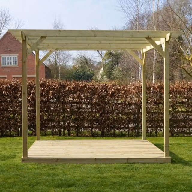 Rutland County Garden Furniture Ltd Pergola and Decking Kit in Green, W: 240 cm, D: 240 cm, H: 270 cm