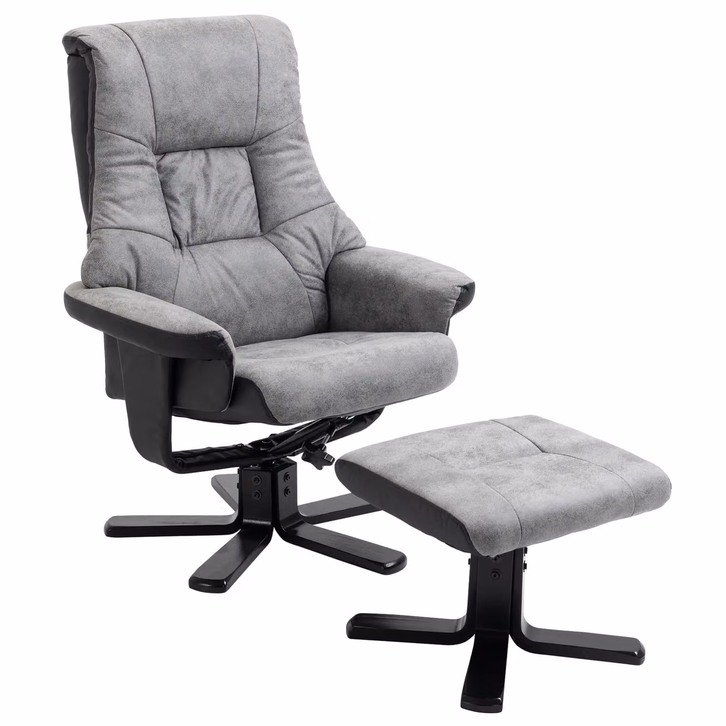 HOMCOM Grey Faux Leather Manual Recliner Swivel Armchair with Footrest – 2