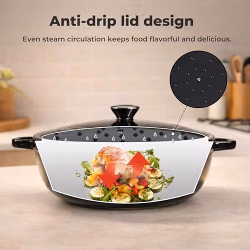 Toque Black Enamelled Cast Iron Dutch Oven Casserole Dish with Self-Basting Lid, Diameter: 30.5 cm – 11