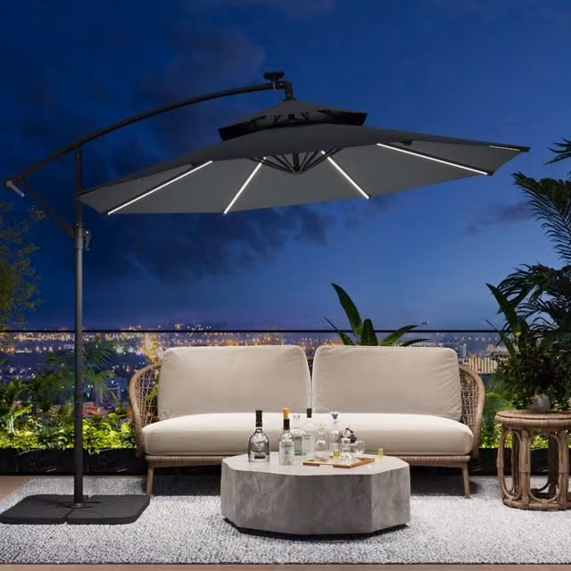Breeins Black Cantilever Garden Parasol with LEDs and Crank Mechanism
