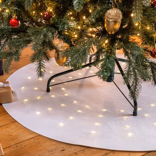 Christow Christmas Tree Mat with LED Stars, White, Diameter: 98 cm – 1