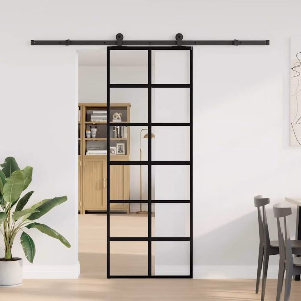 Berkfield Home Sliding Door with Hardware Set, Black ESG Glass and Aluminium, W: 76 cm, H: 205 cm – 2