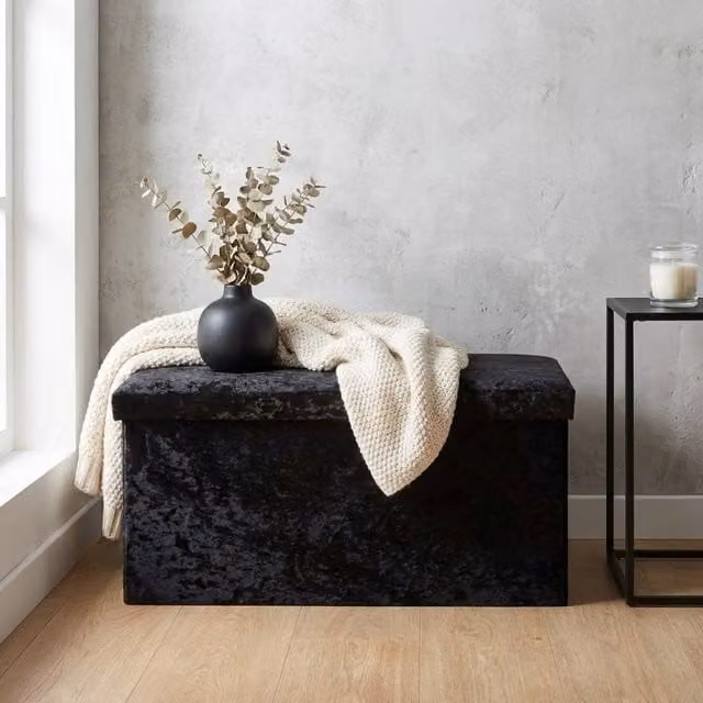 Garden Greatness Urban Black Crushed Velvet Rectangular Ottoman Storage