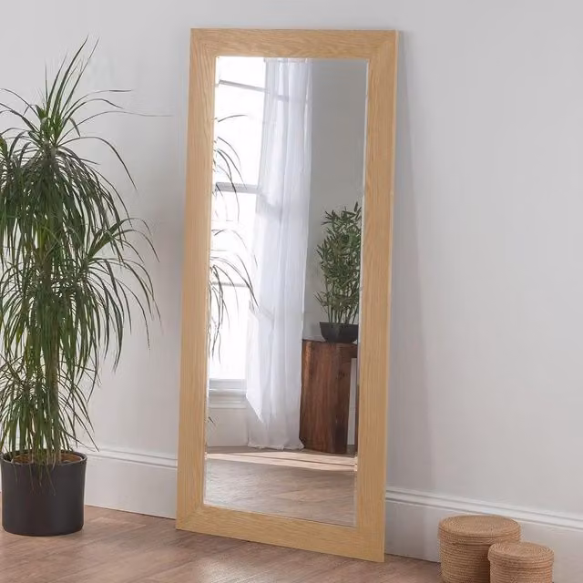 Yearn Mirrors Modern Rectangular Oak Effect Wall Mirror in Brown, H: 169.5 cm x W: 78 cm