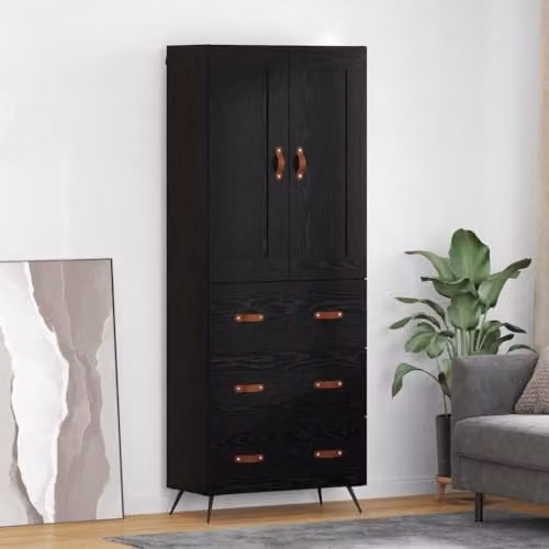 vidaXL Modern Tall Highboard in Black, W/D/H: 69.5 x 34 x 180 cm – 2