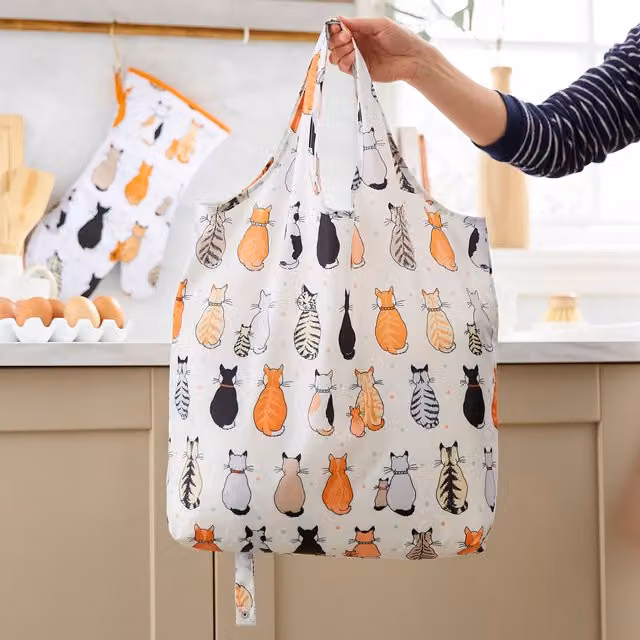 Ulster Weavers Cats In Waiting Easy Fold Packable Bag in Orange and White