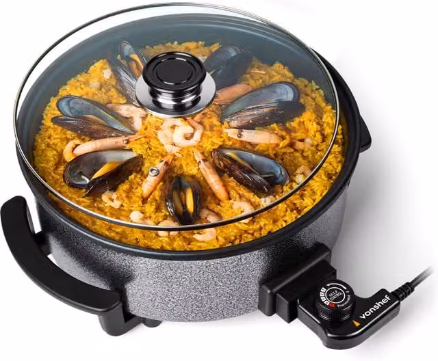 VonShef 1.5L Electric Round Multi Cooker with Glass Lid in Silver