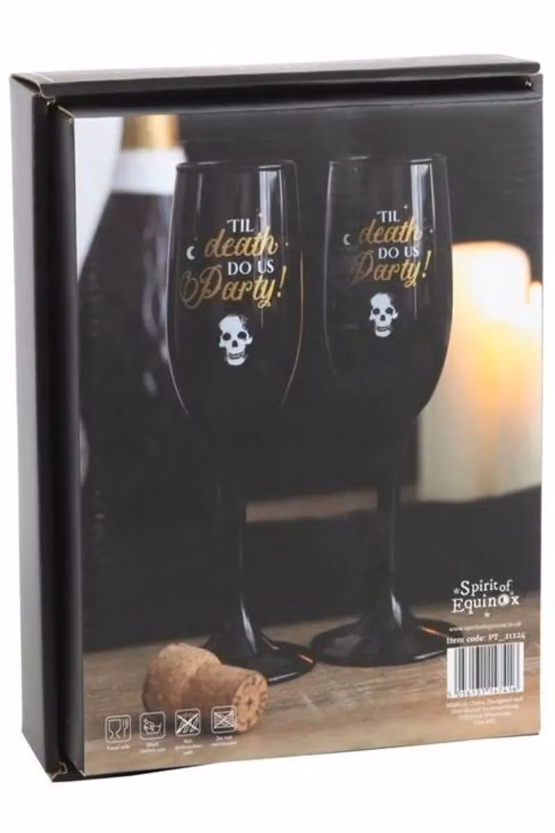 Something Different Wholesale Til Death Do Us Party Champagne Flute Set in Black and Gold – 8