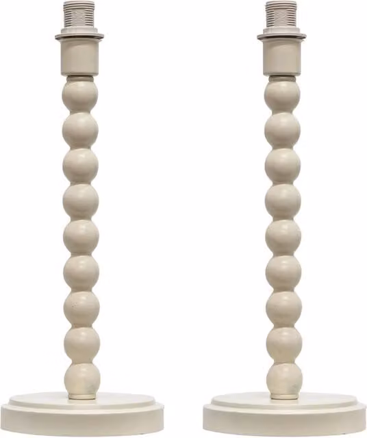 First Choice Lighting Bobbin Set of 2 Table Lamp Bases in White and Beige, H 36.5 cm x W 14 cm x D 14 cm