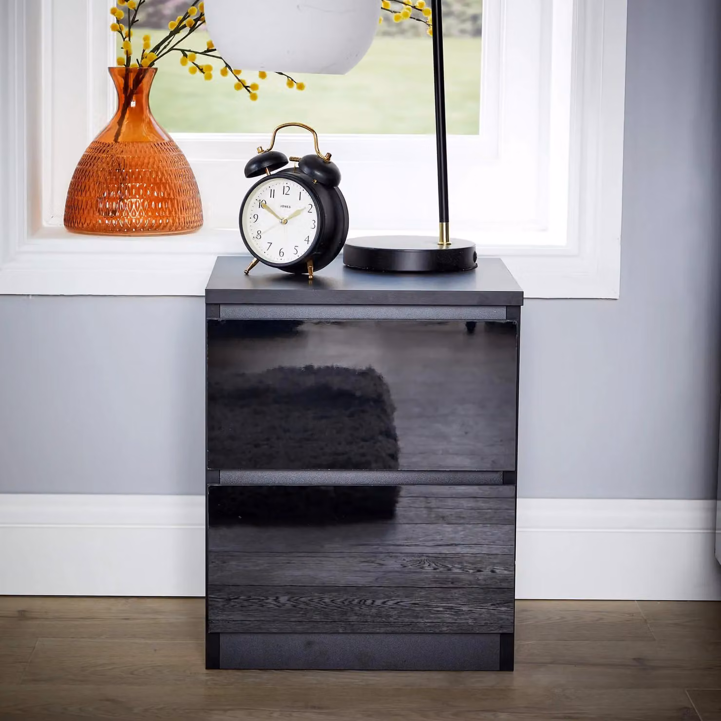 Home Source Modern 2 Drawer Bedside Cabinet Nightstand in Black – 2