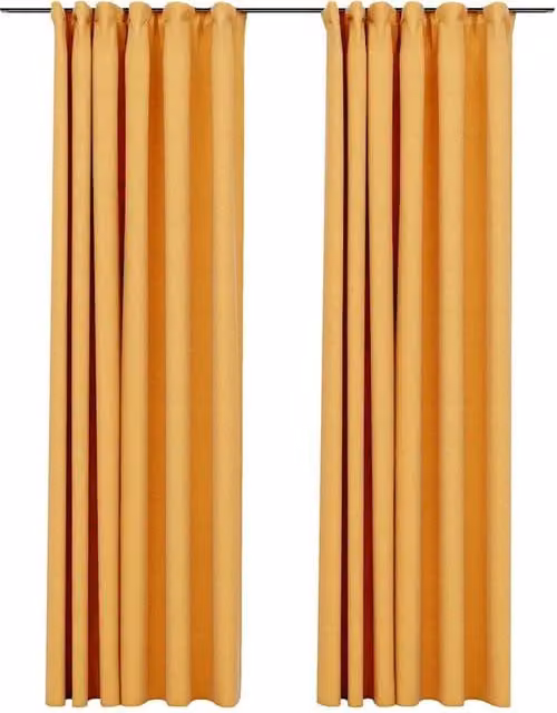 Berkfield Home Linen-Look Blackout Curtains with Hooks, 2 Pack, Yellow, W: 140 cm, H: 225 cm