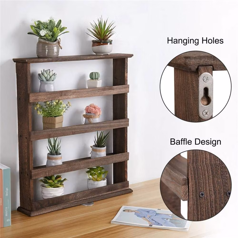 NESTLUNE 4-Tier Rustic Wooden Floating Wall Mounted Display Shelf in Brown, W/D/H: 100 x 100 x 100 cm – 3
