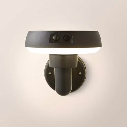 ValueLights Solar Powered LED Motion Sensor Outdoor Halo Wall Light in Black