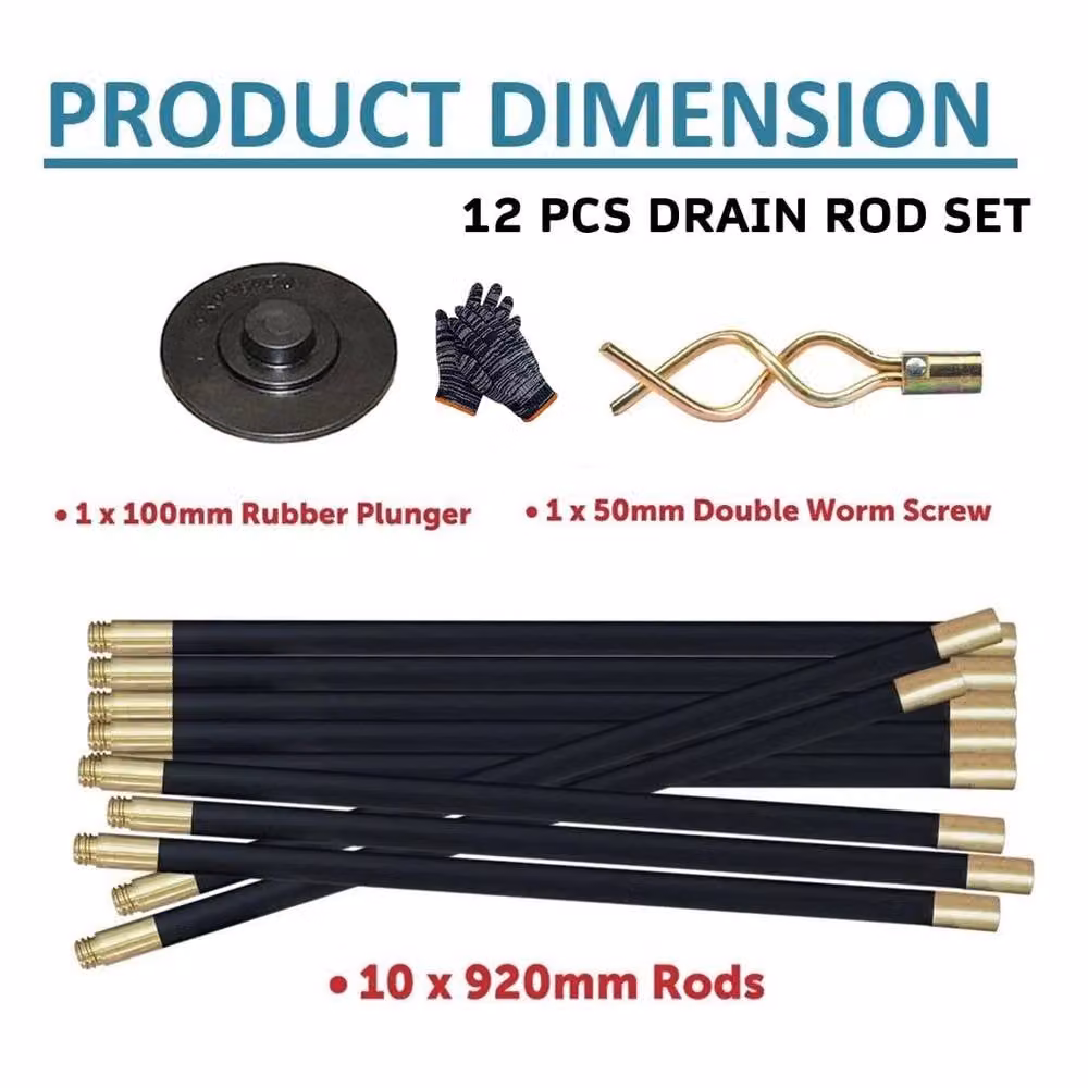 Ventryn 12 Piece Black Drain Rod Set with Brass Worm Screw Plunger – 2