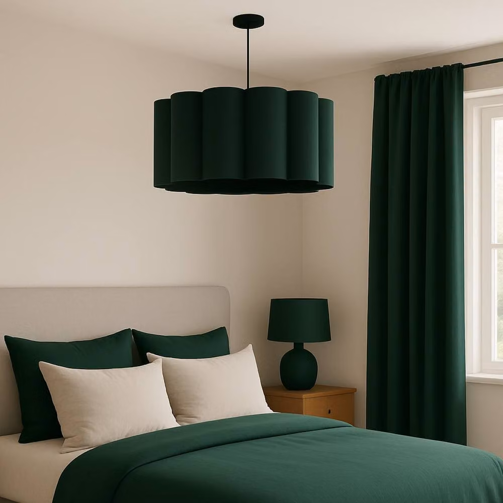 CGC Lighting Maria Scalloped Drum Lampshade in Green, Width: 48 cm – 3