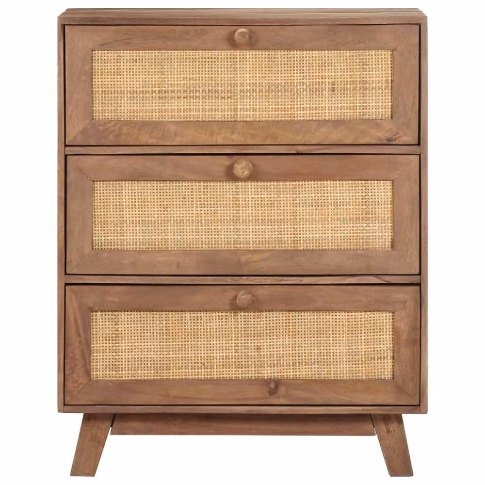 Berkfield Home Mid Century Sideboard in Brown Solid Mango Wood and Rattan, W/D/H: 61 x 35 x 76 cm – 2