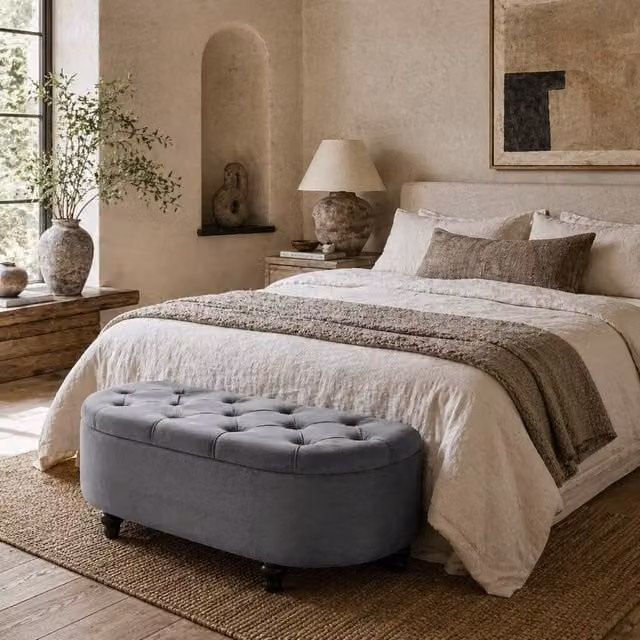Wyld Haus Rafili Semi Circle Storage Bench with Tufted Velvet Seat in Dark Grey