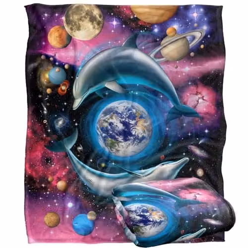 JQ Licensing Royce Mcclure Dolphin Universe Silky Touch Super Soft Throw Blanket, White, W/D/H: 152 x 127 cm – 1