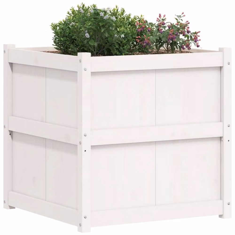 Berkfield Home Beautiful Garden Planter in White Solid Wood Pine, W/D/H: 70 x 70 x 70 cm – 3