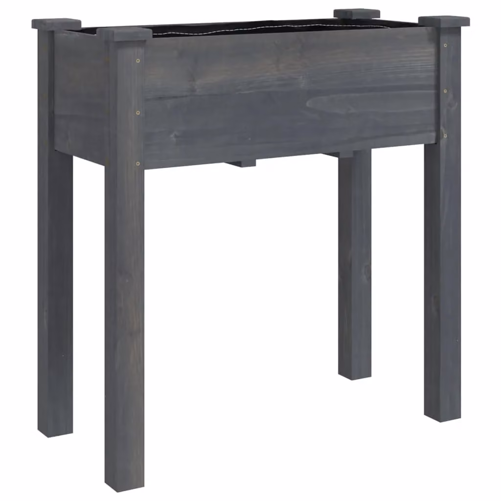 Berkfield Home Grey Solid Wood Fir Planter with Liner W: 71 cm, D: 37 cm, H: 76 cm – 2