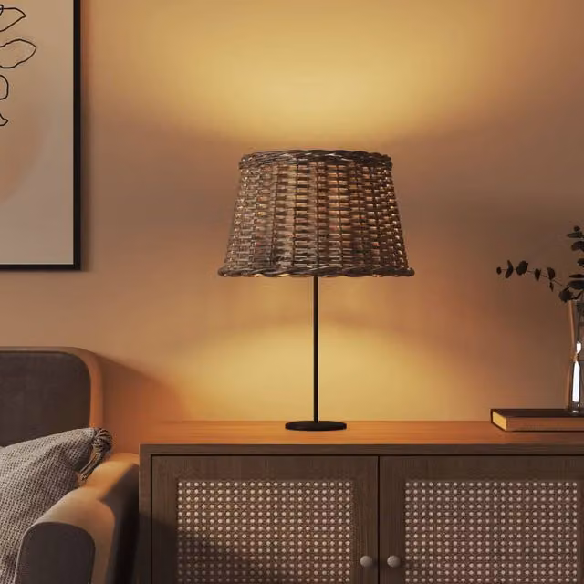 Berkfield Home Round Wicker Lamp Shade in Brown and Beige, W/D/H: 45 x 45 x 28 cm – 1