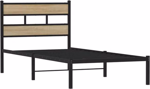 Berkfield Home Metal and Wood Bed Frame with Drawers in Black and Sonoma Oak, W/D/H: 100 x 200 cm – 1