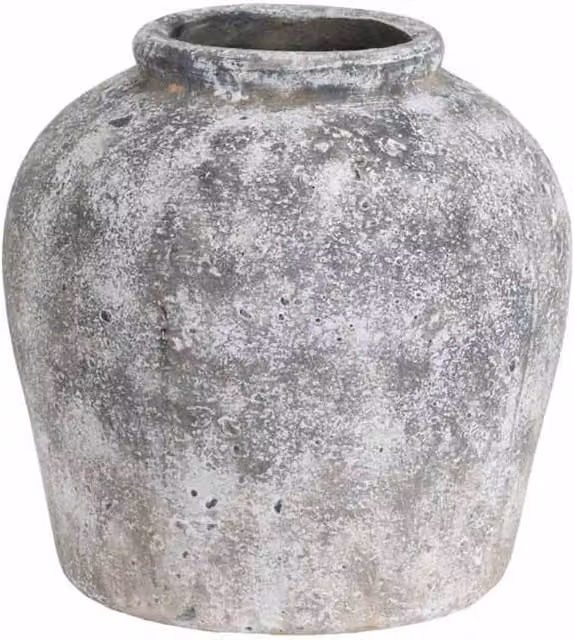 Lemon Pavilion Aged Ceramic Vase in Grey, W: 29 cm, D: 29 cm, H: 30 cm