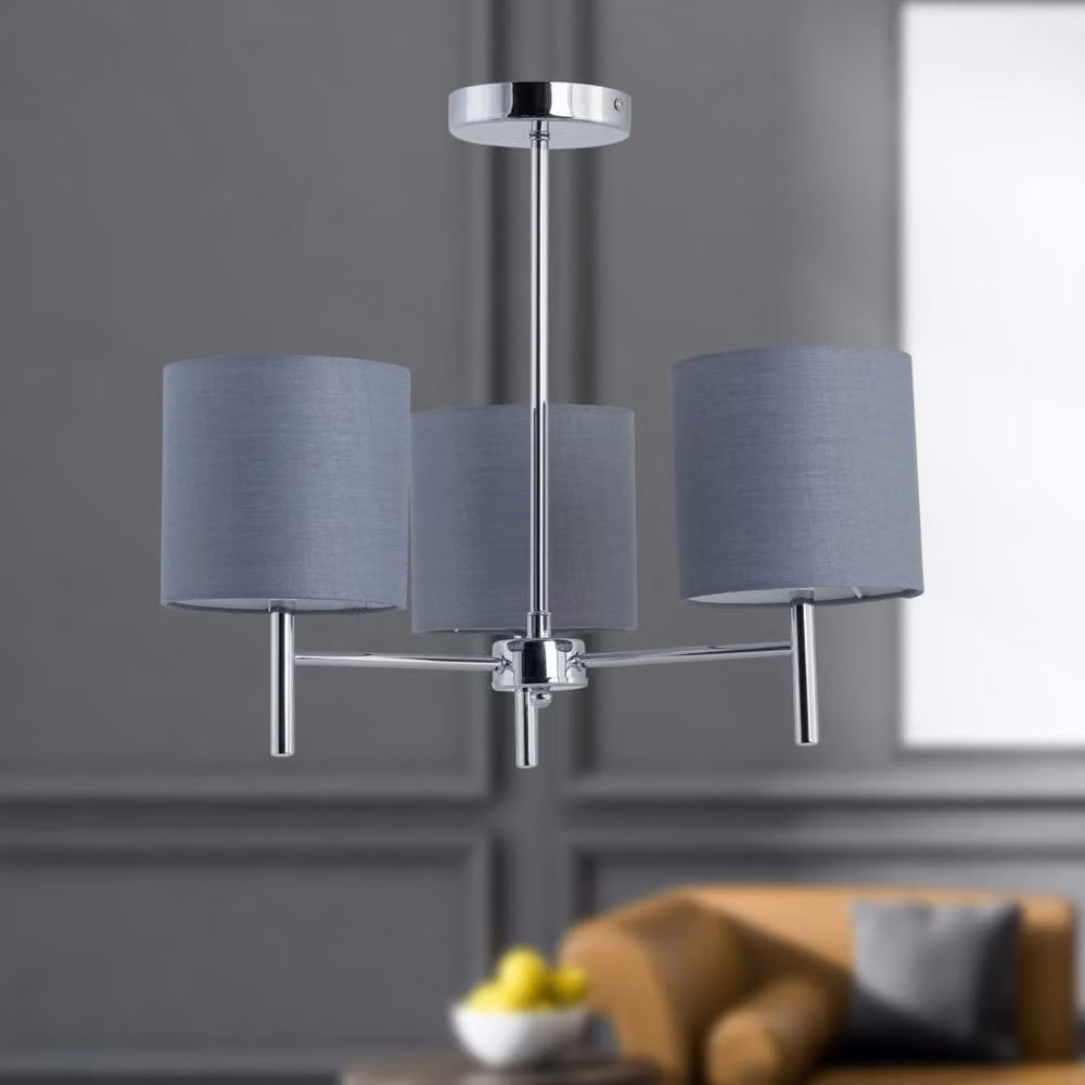 First Choice Lighting Brea Set of 2 Chrome Ceiling Light Fittings with Grey Fabric Shades – 4