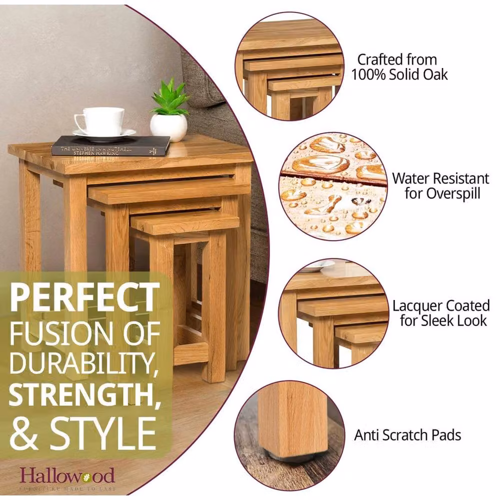 FORGEVIO Set of 3 Solid Oak Nesting Side Tables in Natural Brown – 3