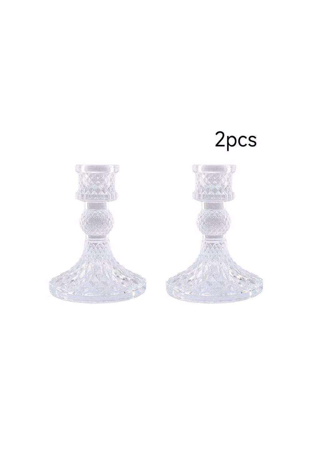 Living and Home 2 Pack Clear Glass Taper Candlestick Holders – 2