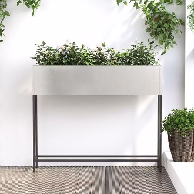 Berkfield Home Raised Garden Planter in Silver Stainless Steel, W/D/H: 100 x 26 x 82 cm