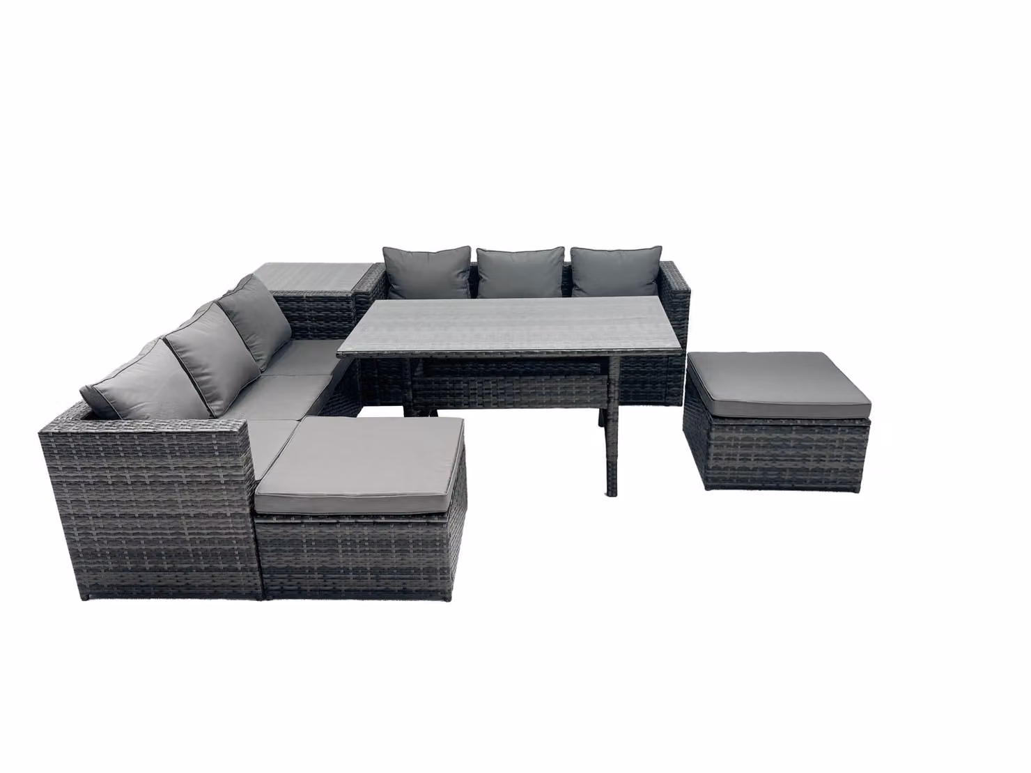 Fimous Outdoor Dining Set with Sofa, Side Table and Footstool in Dark Grey – 2