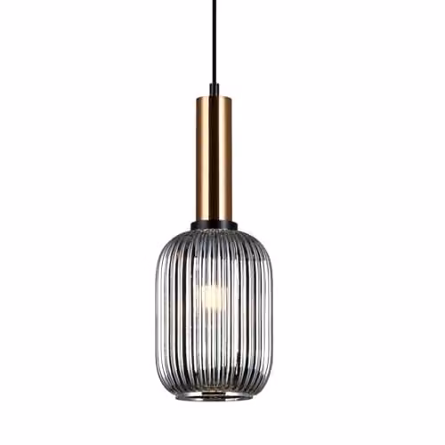Italux Antiola Modern Hanging Pendant Light with Smoky Grey Glass and Brass Finish, E27
