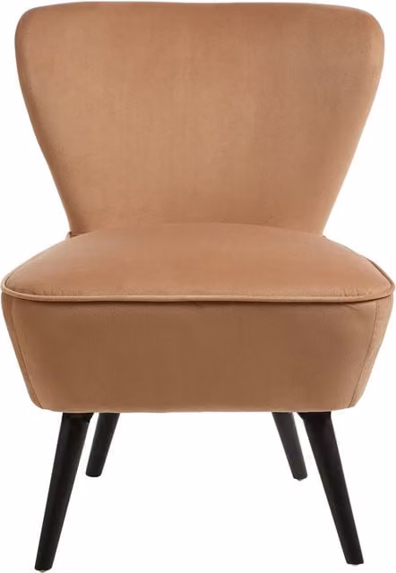 Orsina Modern Retro Accent Armchair with Rubberwood Frame and Plain Fabric Upholstery in Brown and Black – 1