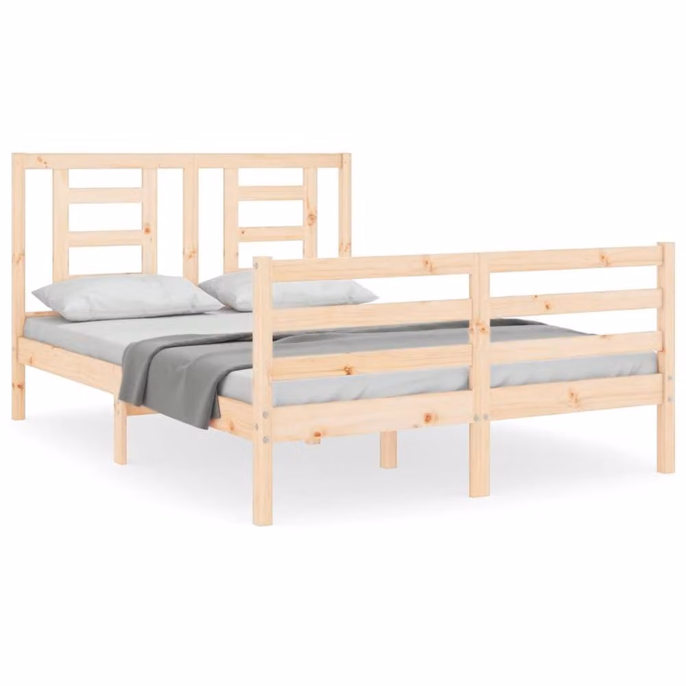 Berkfield Home Beautiful Small Double Solid Wood Bed Frame with Headboard in Natural Pine, W/D/H: 125.5 x 120 x 195.5 cm – 2