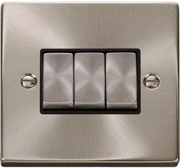 SE Home 10A 3 Gang 2 Way Ingot Flush Light Switch in Brushed Chrome and Metallic Silver