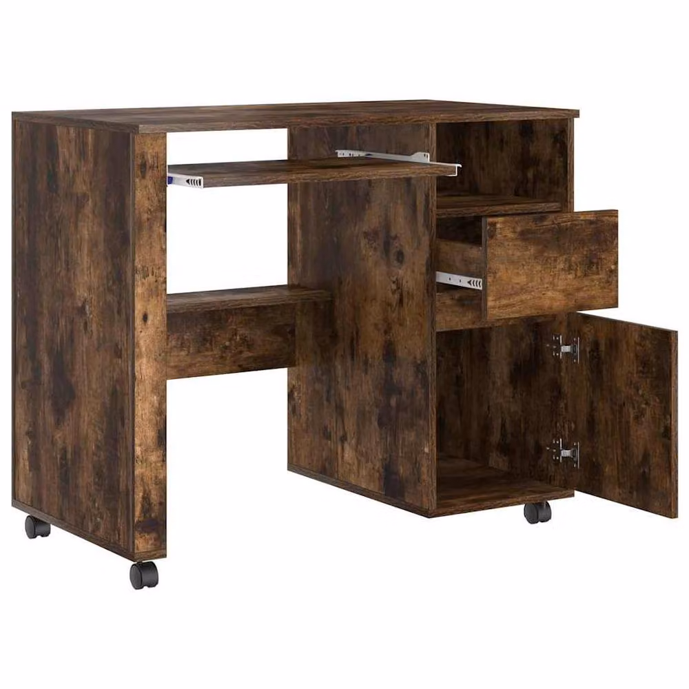 Berkfield Home Traditional Computer Desk in Smoked Oak Brown Engineered Wood – 4