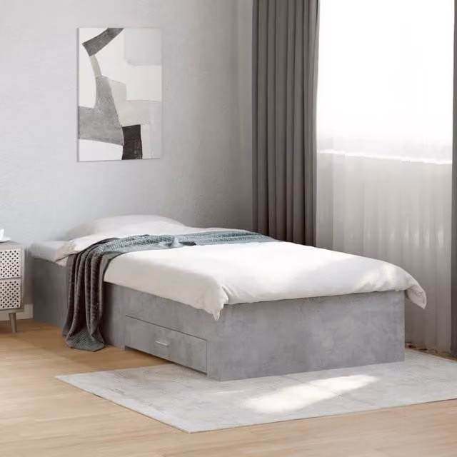 Berkfield Home Modern Bed Frame with Drawers in Grey, W/D/H: 90 x 200 cm