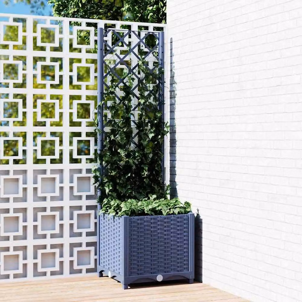 Berkfield Home Garden Planter with Trellis in Dark Grey, W/D/H: 40 x 40 x 136 cm – 2